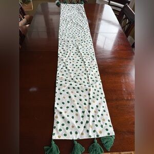 Viva by Vietri Green and Gold Polka Dot Table Runner - 100% Cotton - 72”